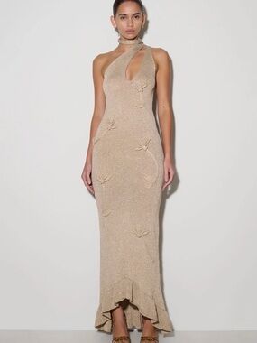Meshki Celestino Floral Metallic Knit Maxi Dress - Gold